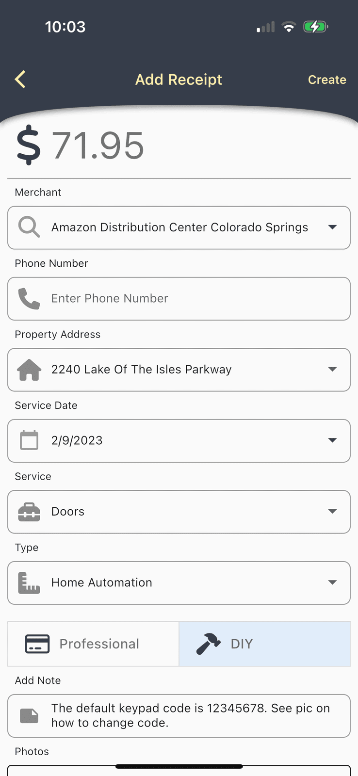receipt screen