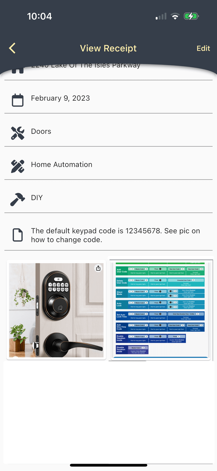 view receipt screen