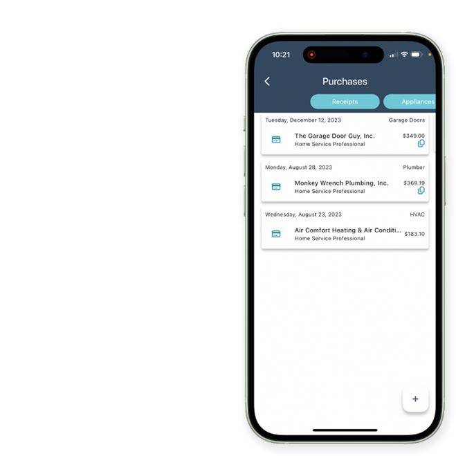 maintenance receipts screen
